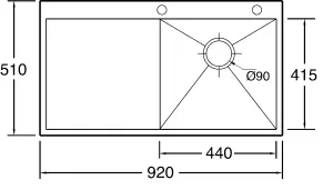 Clearwater Zenith Single Bowl Left Hand Drainer Stainless Steel Kitchen Sink 920x510mm - ZE100L