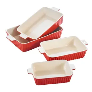  4 Piece Ceramic Baking Dish Set Red