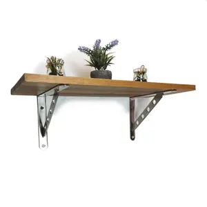 Solid Pine Rustical Shelf Medium Oak with 2406 Bracket 25x90cm