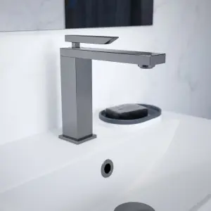 GoodHome Kolima Titanium Medium Square Basin Mono mixer Tap