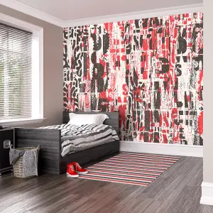 Origin Murals Letterpress Graffiti - Red and Black Matt Smooth Paste the Wall Mural 300cm wide x 240cm high