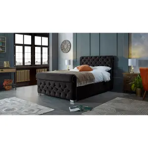 Veneta Plush Velvet Black Bed Frame