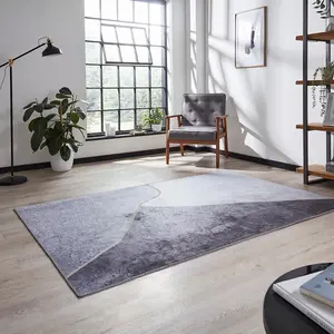 Grey Gold Abstract Modern Rug Easy to clean Living Room Bedroom and Dining Room-120cm X 170cm