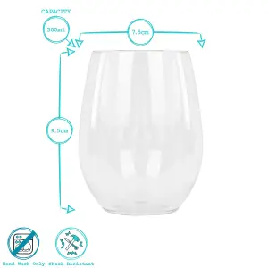 Reusable Plastic Stemless Wine Glasses - 300ml - Pack of 6