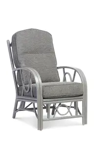 Desser Bali Grey Conservatory Chair Real Cane Rattan Indoor Armchair with UK Made Cushion in Slate Fabric - H108 x W63 x D90cm