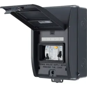 BG Fortress Weatherproof IP65, Grey, 5 Module Populated EV kit 40A 30mA RCD Type A, 40A MCB, Type 2 SPD