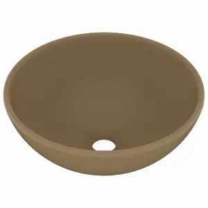 Berkfield Luxury Bathroom Basin Round Matt Cream 32.5x14 cm Ceramic