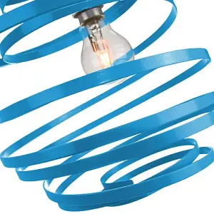 Contemporary Teal Gloss Metal Double Ribbon Spiral Swirl Ceiling Light Pendant