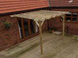 Lean to wooden garden pergola kit - Orchid design wall mounted gazebo, 4.8m x 4.8m (Natural finish)