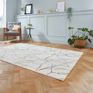 Ivory/Gold Abstract Modern Luxurious Easy to Clean Rug for Living Room Bedroom and Dining Room-160cm X 230cm