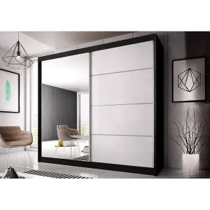 MULTI 233cm - Black Sliding Door Wardrobe (H)2180mm (W) 2330mm (D)610mm - Bold Statement Piece with Reflective Detail