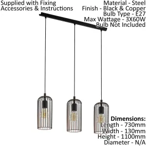 Hanging Ceiling Pendant Light Black & Copper Cage 3x E27 Bulb Kitchen Island