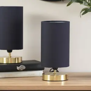 Romica Touch Table Lamps with Fabric Shades Brushed Gold / Navy / No