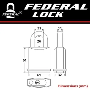 Federal Lock 730 Solid Steel Padlock - Sold Secure Silver CEN4