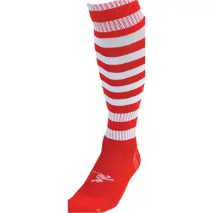 JUNIOR Size 12-2 Hooped Stripe Football Socks RED/WHITE Contoured Ankle