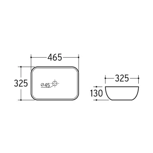 Leon Gloss White Ceramic Oval Counter Top Basin (W)465x(D)325mm