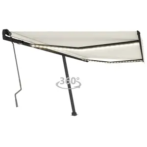 Berkfield Manual Retractable Awning with LED 450x350 cm Cream