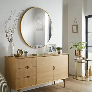 Wall Mirror Bexley Round Shaped with Brushed Gold Aluminium Frame- Diameter 40cm for Lounge Exuding Opulence, Art Deco home