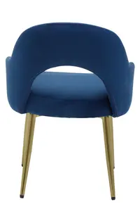 Interiors by Premier Midnight Velvet Dining Chair, Luxury Blue Velvet Dining Chair, Comfy Dining Chair with Gold Metallic Legs