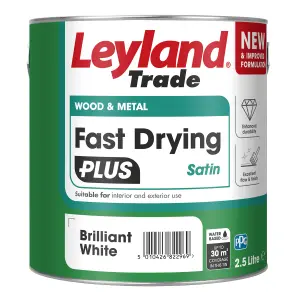 Leyland Trade Fast Dry Plus Brilliant White Satin Metal & wood paint, 2.5L