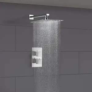 Square 2 Dial 1 Way Concealed Thermostatic Shower Mixer Valve Head Set