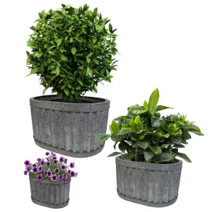 Set of 3 Grey Oval Iron Indoor Outdoor Garden Planters