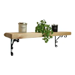 Solid Wood Handmade Rustical Shelf Primed 175mm 7 inch with Black Metal Bracket WO Length of 30cm