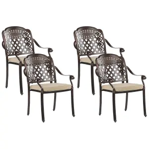 Set of 4 Garden Chairs with Cushions MANFRIA Metal Dark Brown