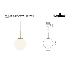 Nordlux Grant 25 Indoor Living Dining Glass Pendant Ceiling Light in Brass (Diam) 25cm