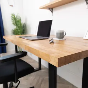 domli Solid Wood Oiled Oak Office Desk With Black Industrial Legs - 1500mm x 500mm x 40mm Oiled Tabletop - Wooden Tabletop And Leg