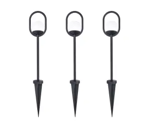 GoodHome Ruble Matt Black LED Outdoor Stake light (D)121mm, Pack of 3