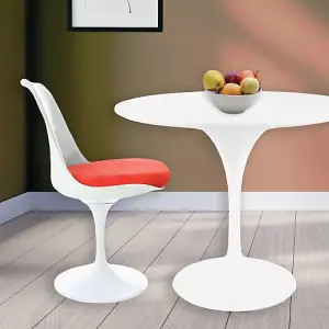 Tulip Set - White Medium Circular Table and Four Chairs with Luxurious Cushion Red