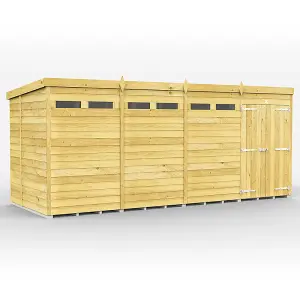 16 x 6 Feet Pent Security Shed - Double Door - Wood - L178 x W474 x H201 cm