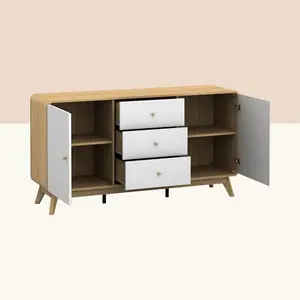 Justine 140Cm Wide 3 Drawer Sideboard Oak/White