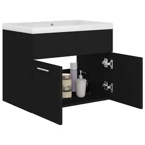 Berkfield Sink Cabinet with Built-in Basin Black Engineered Wood