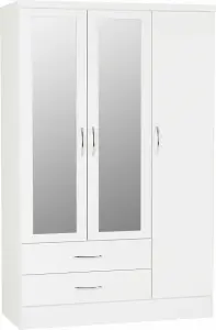 Nevada White Gloss 3 Door 2 Drawer Mirrored Wardrobe