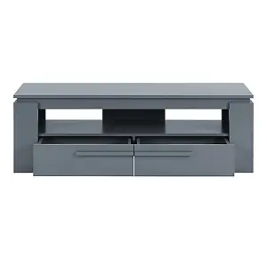 Portland TV Stand With Storage for Living Room and Bedroom, 1400 Wide, Two Drawers Storage, Media Storage, Grey Finish