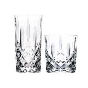 RCR Crystal - Orchestra Cut Glass Whiskey Tumblers and Highball Cocktail Glasses - 340ml, 396ml - 12pc Set