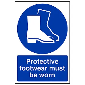 Protective Footwear Must Be Worn PPE Safety Sign - Rigid Plastic - 200x300mm (x3)