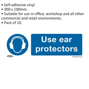 10 Pack of Ear Protectors Health & Safety Signs - Self-Adhesive Vinyl Stickers 300 x 100mm