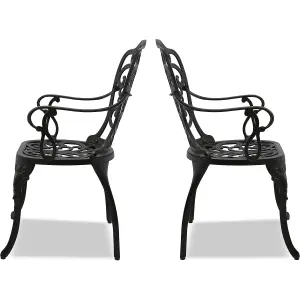 Centurion Supports Bangui Black 2-Large Garden and Patio Chairs with Armrests in Cast Aluminium