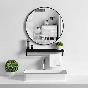 Baum Metal Flat Wall Mirror Black / 50 cm H x 50 cm W