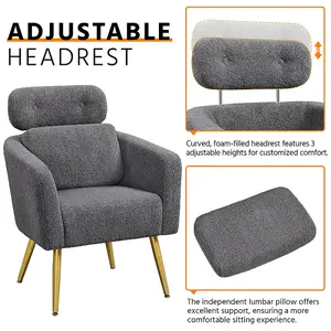 Yaheetech Dark Grey Boucle Barrel Accent Chair with Adjustable Headrest