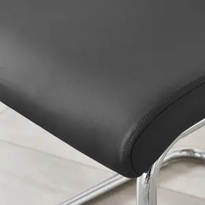 Set of 2 Lorenzo Black High Back Stitched Soft Touch Faux Leather Chromed Cantilever Metal Leg Dining Chairs