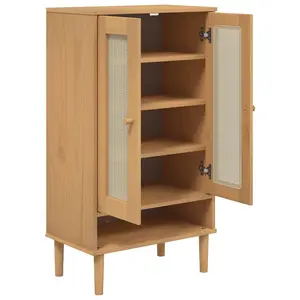 Shoe Cabinet SENJA Rattan Look Brown 59.5x35x107 cm Solid Wood