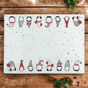 Purely Home Christmas Gonks Rectangular Glass Worktop Protector - Festive Chopping Board