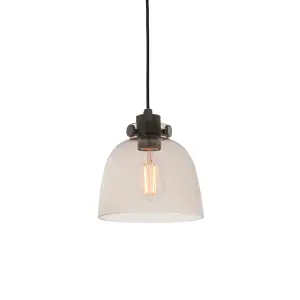 Industrial Ceiling Pendant Light Fitting - Matt Black & Smoked Grey Glass