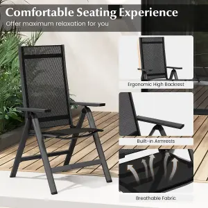 Costway Patio Folding Chairs Outdoor Dining Chairs w/ 7-Position Adjustable Backrest