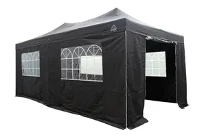 All Seasons Gazebos 3x6 Full Waterproof Pop Up Gazebo with 4 Heavyweight Side Panels and Accessories Black