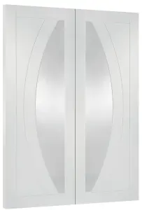 Internal Salerno Pair White Clear Glass Primed Door 1981 x 1220 x 40mm (48")